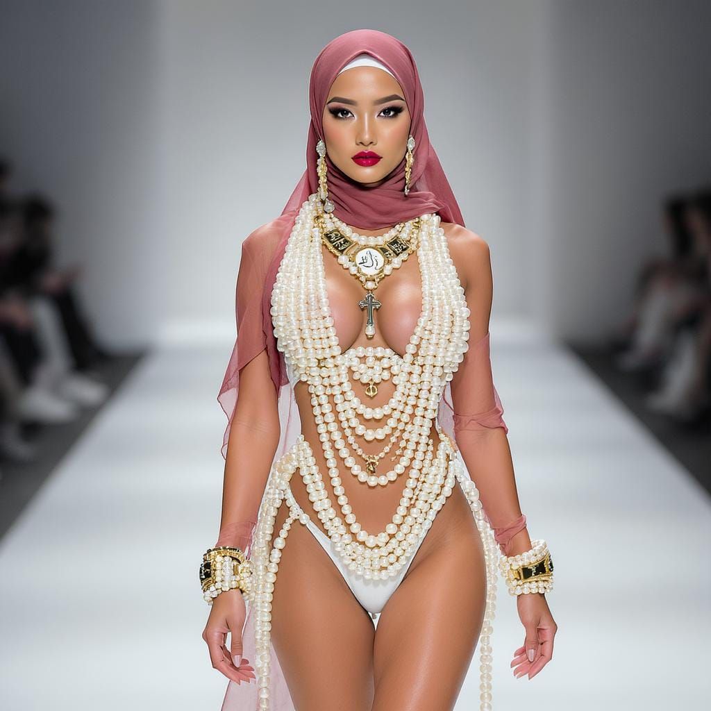 Pearl Bikini and Hijab on Fashion Runway