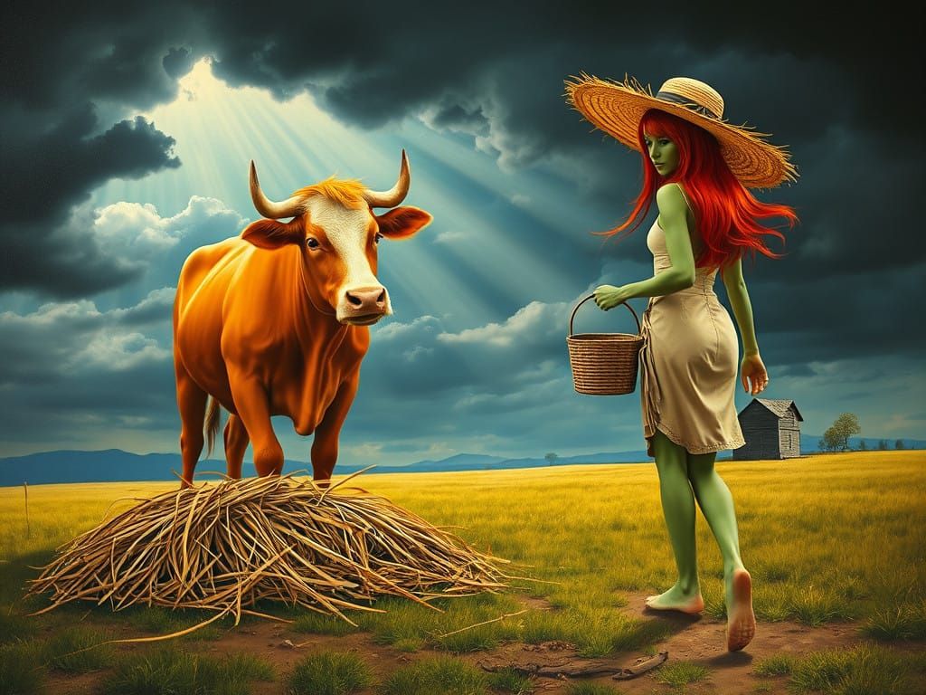 Surrealistic Alien Farm Scene in Hyperrealism Style