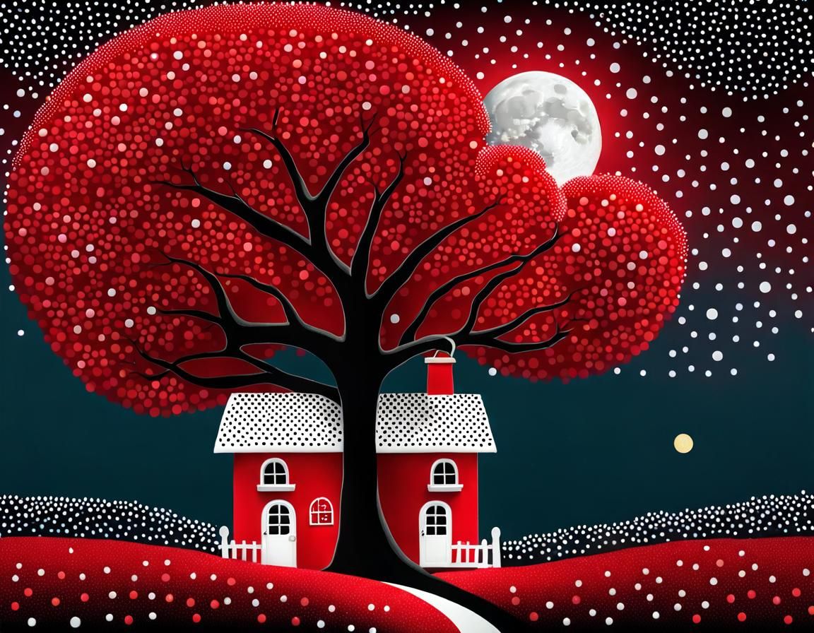 Whimsical Dotted Landscapes in Pointillism Style