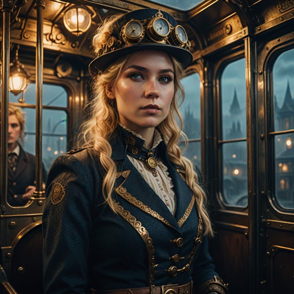 Steampunk Bus Driver in a Victorian Tram