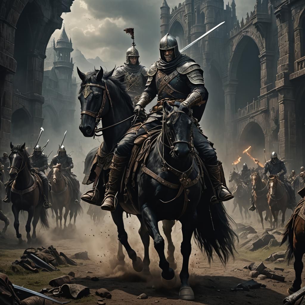 Epic Dark Fantasy Warrior on Horseback in Leather Armor