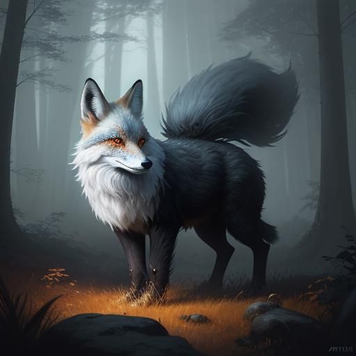 Mystical White Fox in Vibrant Fantasy Forest
