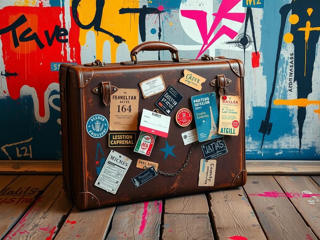 Vintage Leather Suitcase as Urban Art Canvas