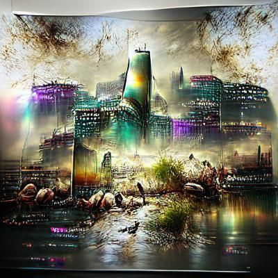 Apocalyptic Cityscape in Iridescent Poster Art