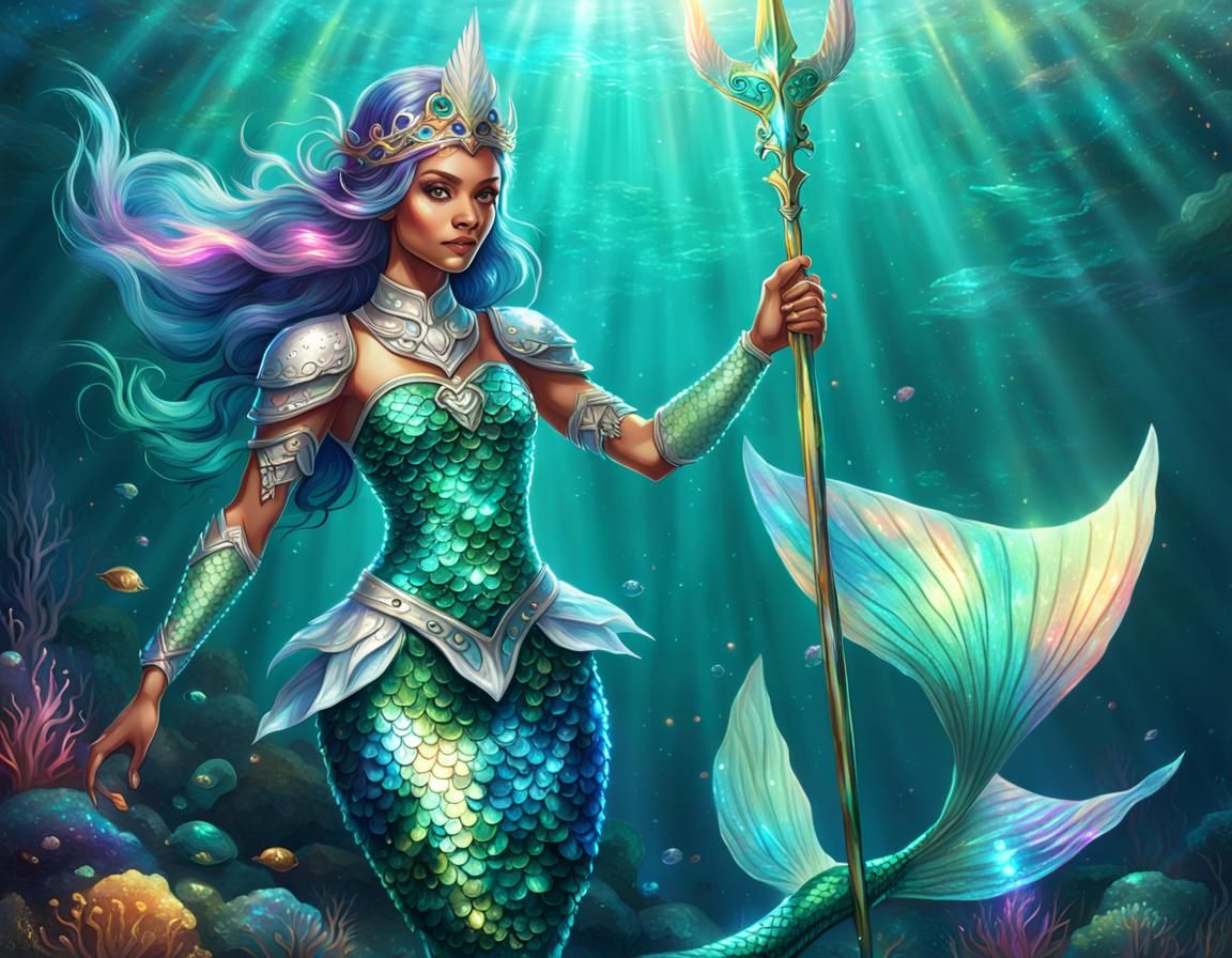 Glimmering Fantasy Mermaid Queen Reigned Over the Ocean Dept...