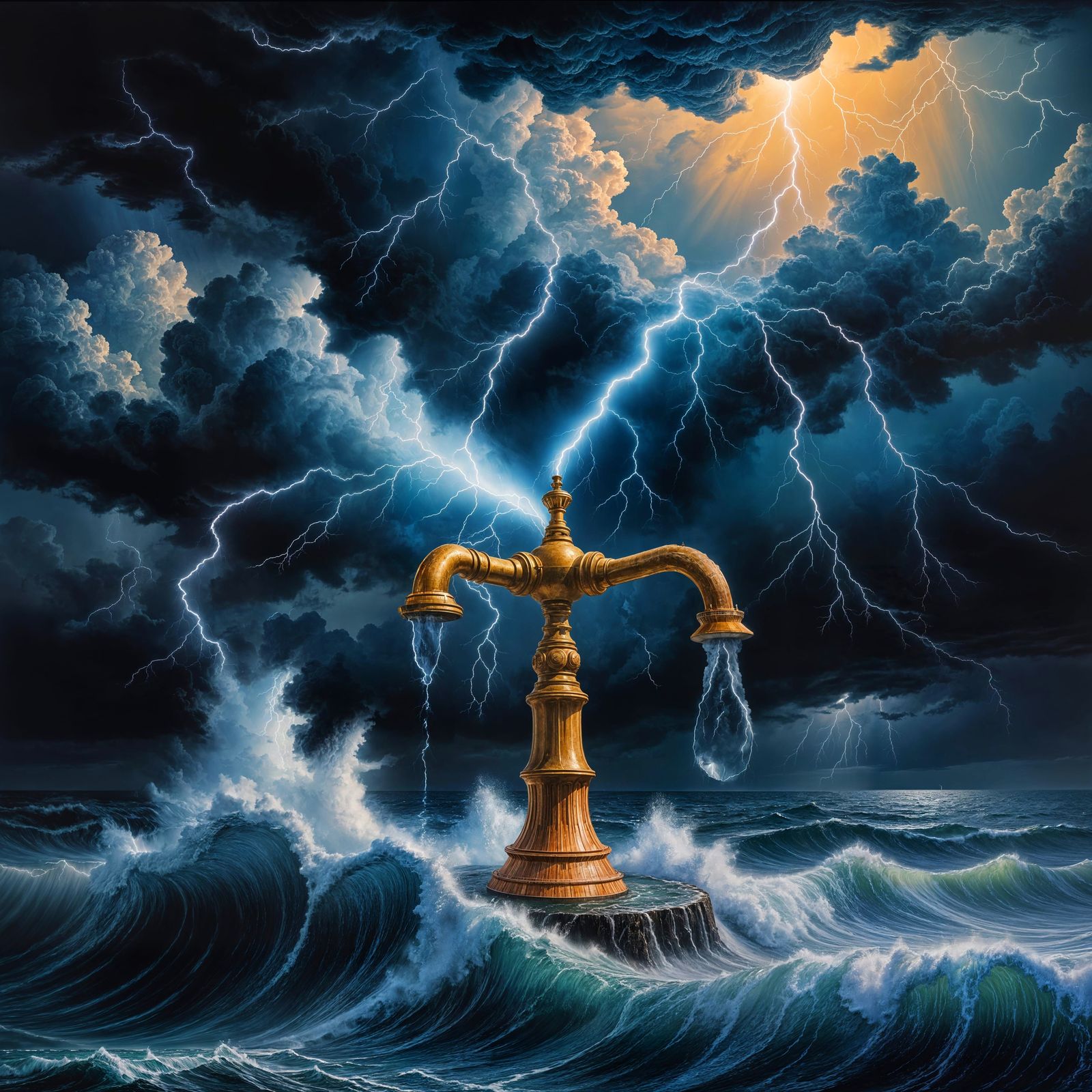 Lightning Storm Over Ocean From Faucet