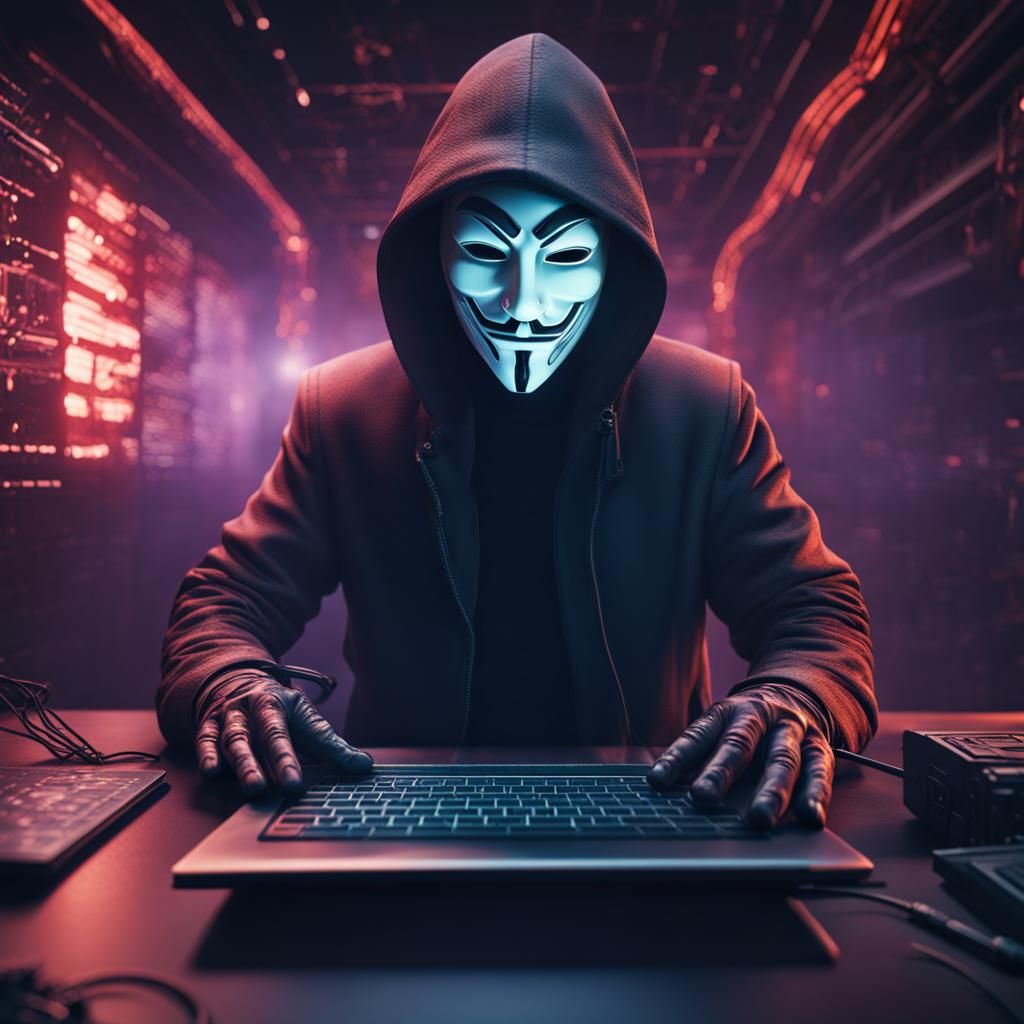 Mysterious Hacker in Cyberpunk Fantasy