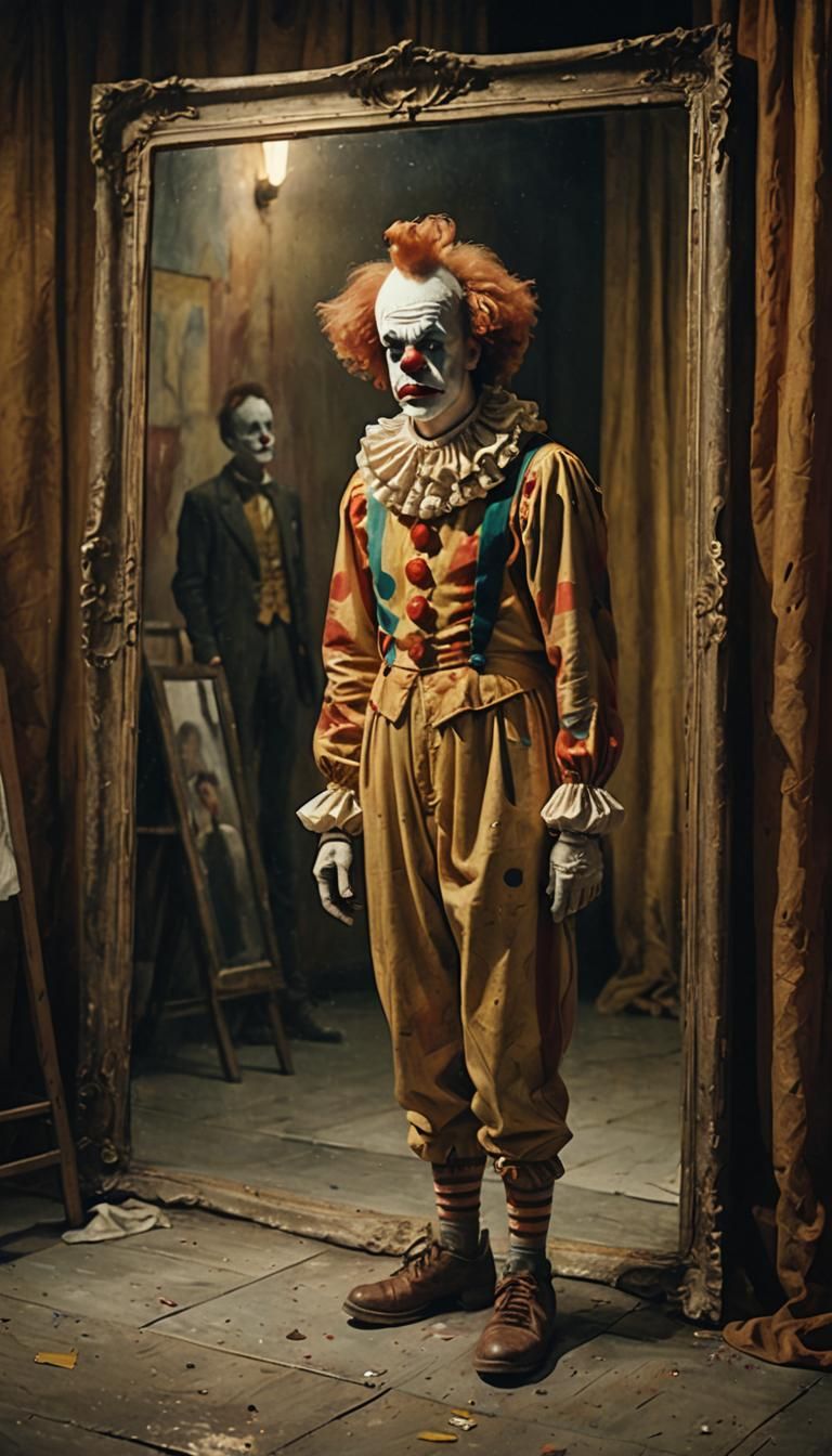 Sorrowful Clown in Warm, Golden Light