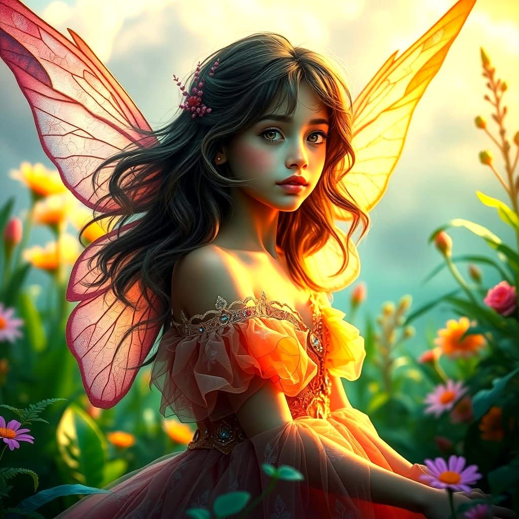 Surreal Fairy Girl in Vibrant, Dreamlike Setting
