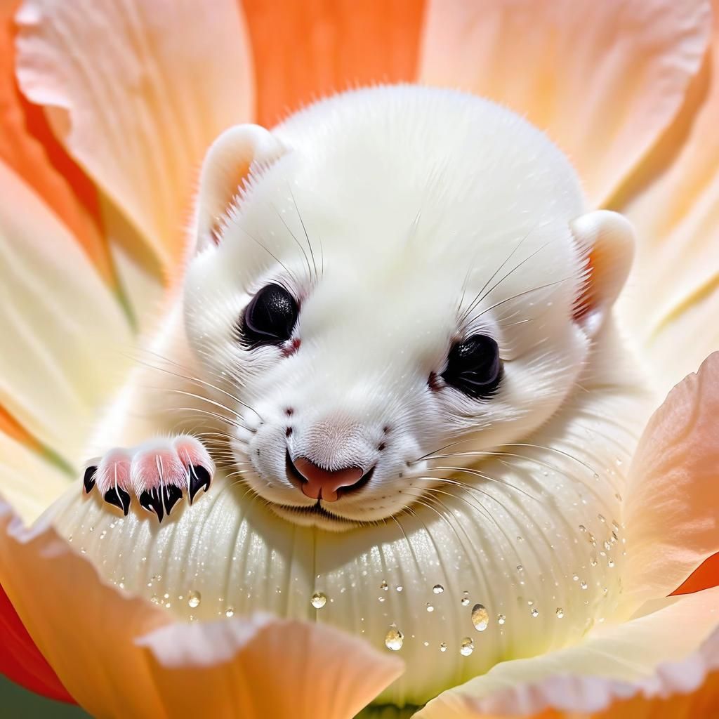 Whimsical Baby Ermine in a Poppy Dream