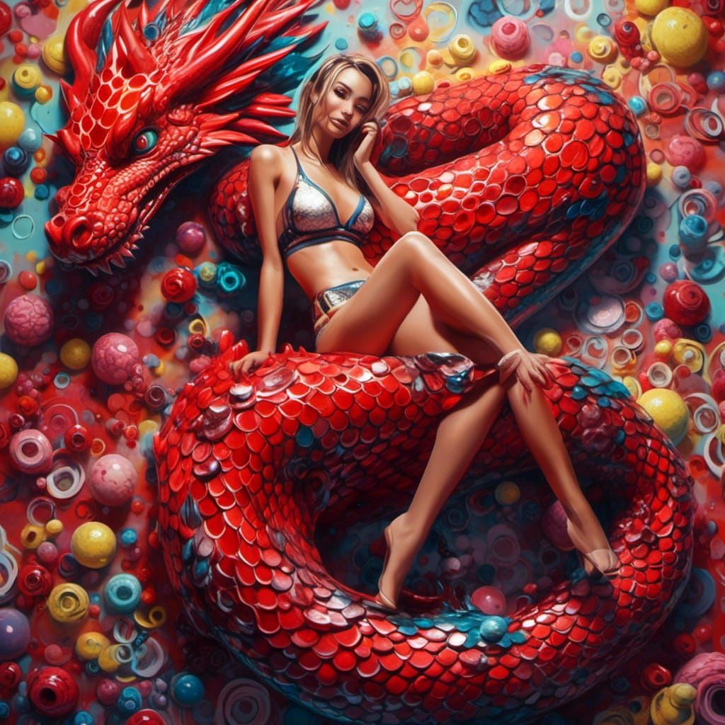 Dragon Pinup Girl in Graffiti Splash Art Style