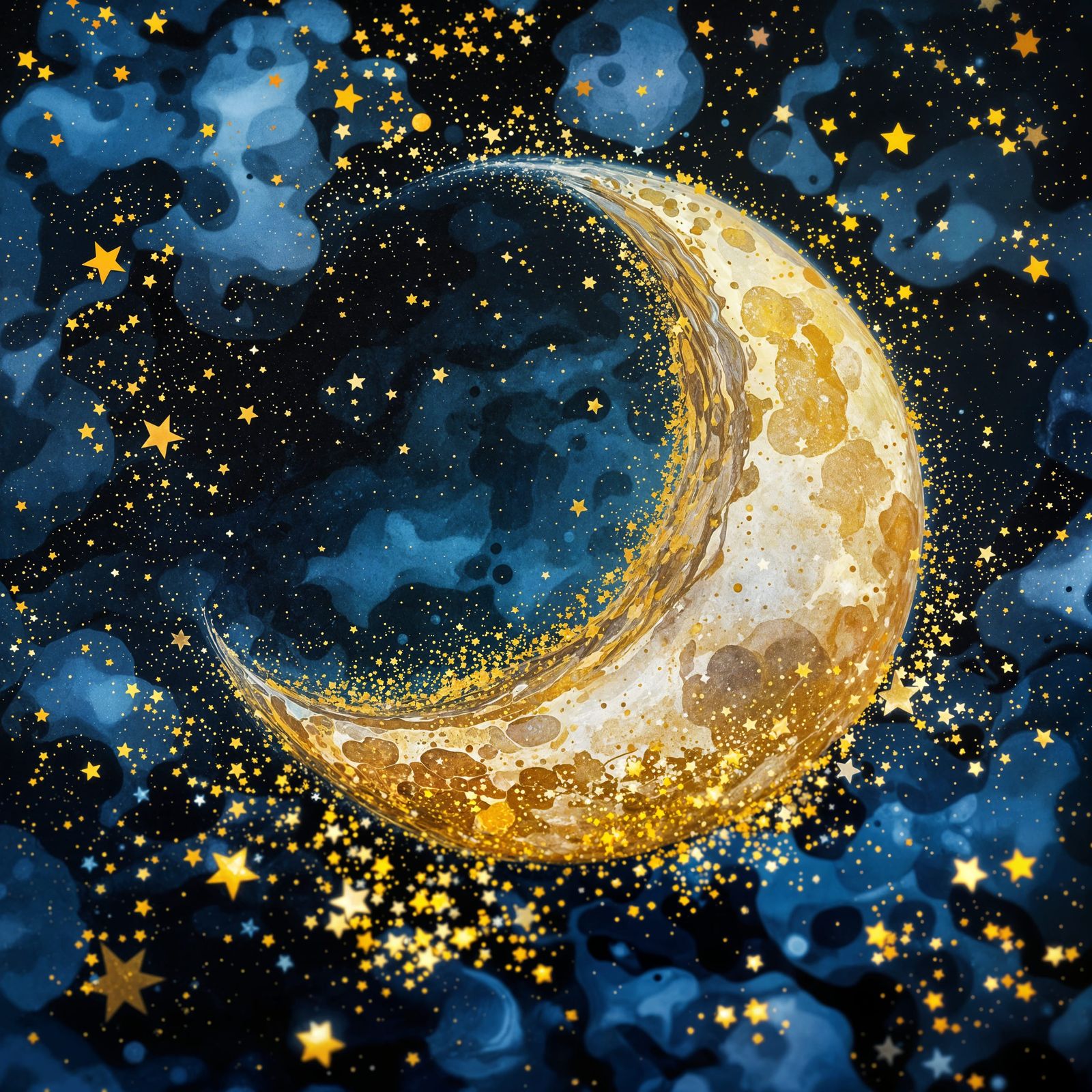 Ethereal Yellow Moon in Vibrant Liquid Ink