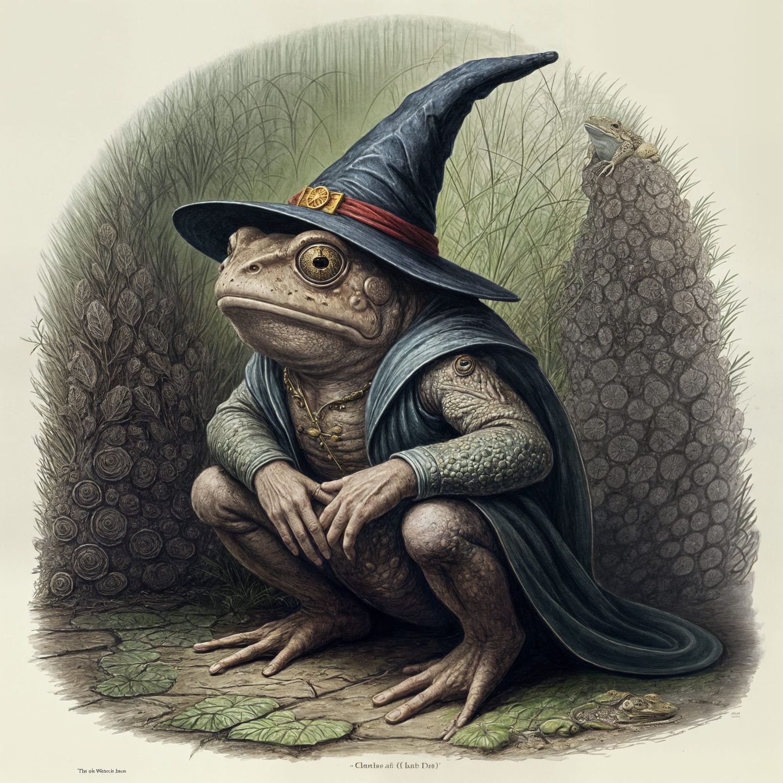 Toad Wizard Contemplating Spell, Blake Style