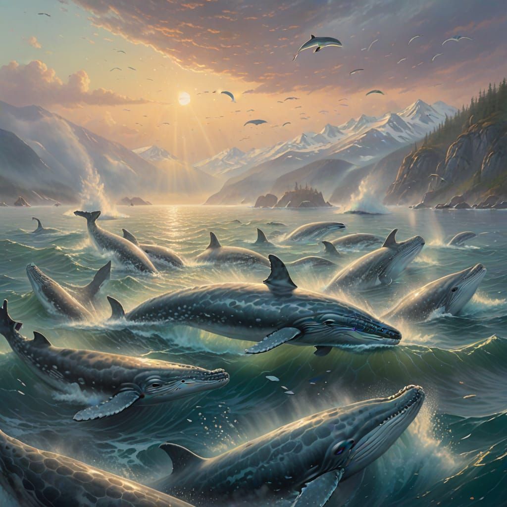 Whales Migrate in Ethereal Fantasy Style