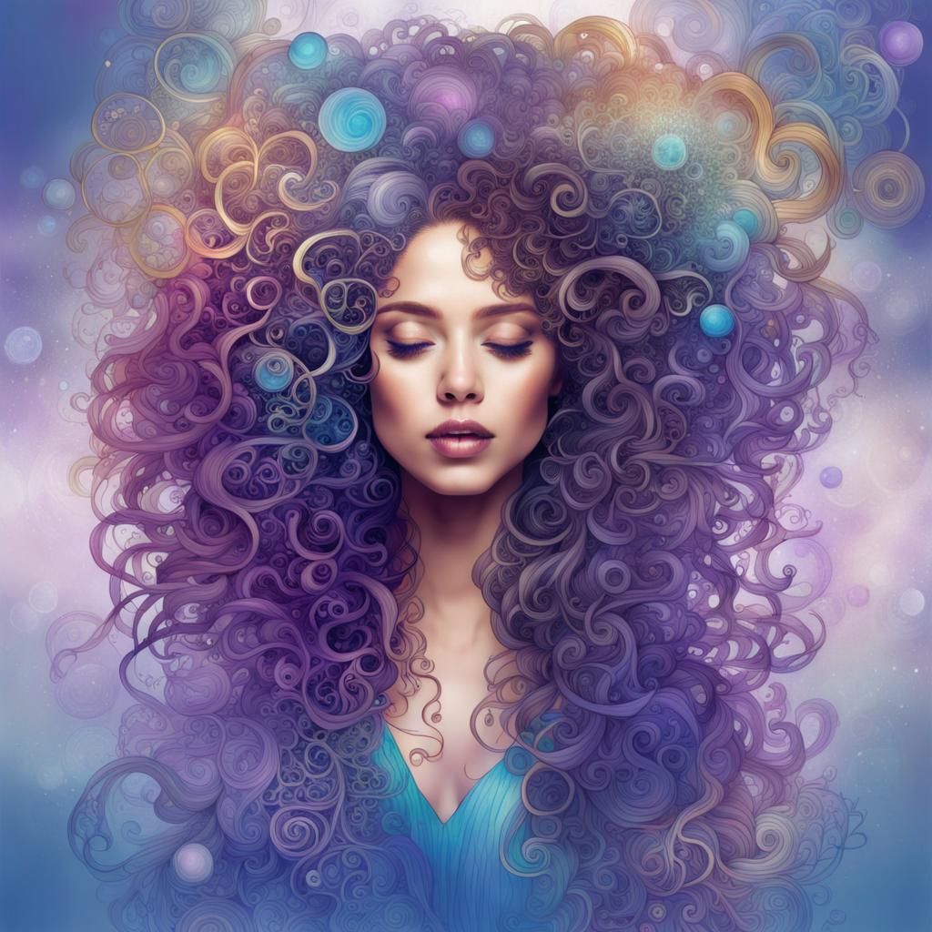 Beautiful Woman Enveloped in Multicolored Tangles and Forest