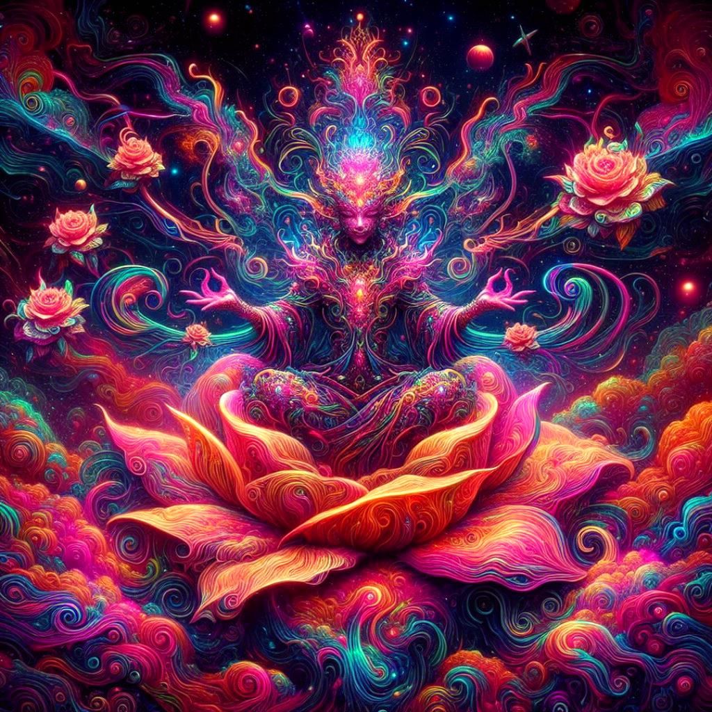 Whimsical Oriental Plant Being in Cosmic Bloom