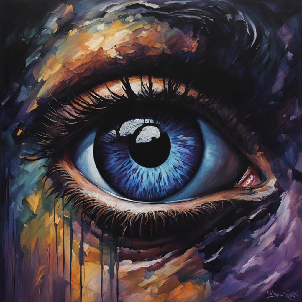 Cosmic Eye Oil Painting in Dramatic Night Sky