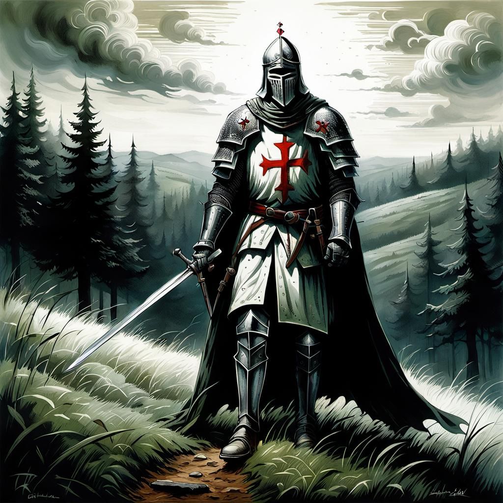 Templar Knight in Forest Landscape