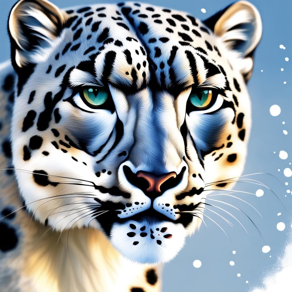 Hyperrealistic Snow Leopard in Vibrant Splash Art