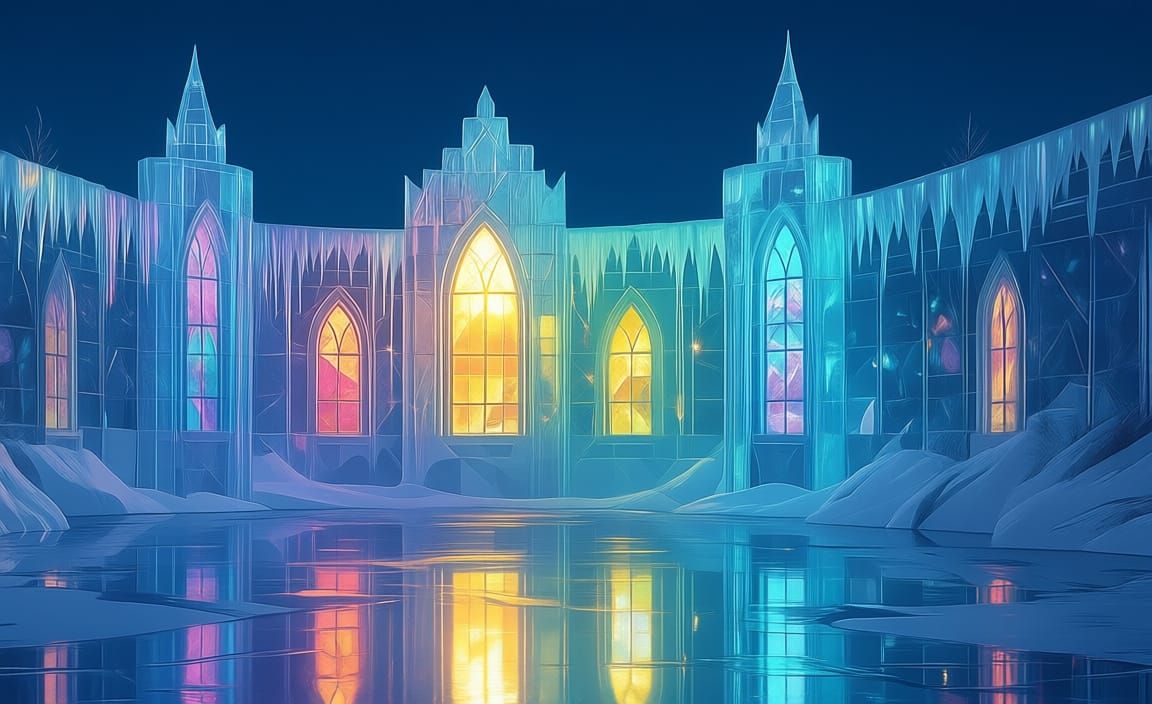 Prismatic Colors Reflecting on Frozen Lake by Glass Castle