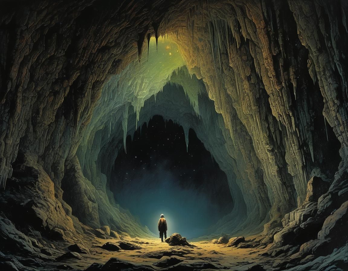 Cave Explorer Stares Up at Endless Starry Sky