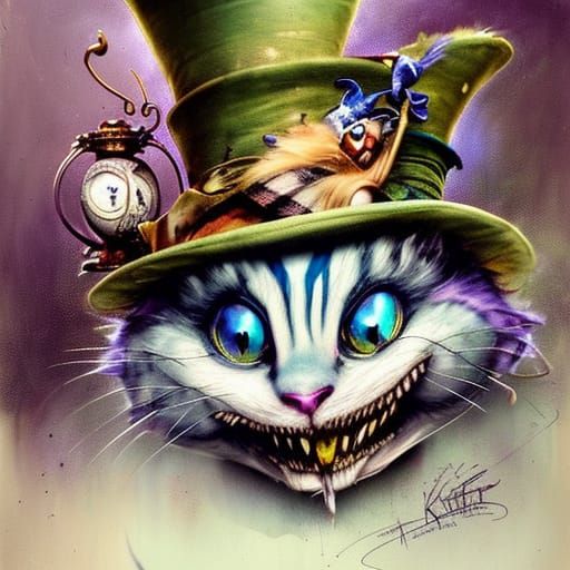 Mad Hatter Serves Tea to Cheshire Cat