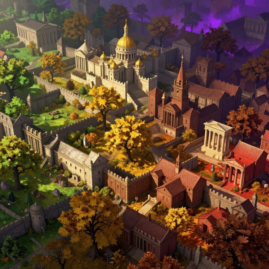 Medieval Fantasy Town: Spring to Autumn Transition