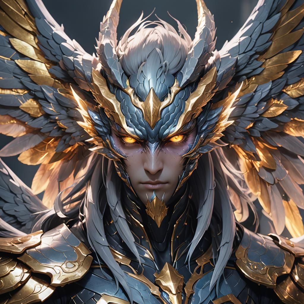 Cyberpunk Fantasy Creature with Asymmetrical Wings and Devil...