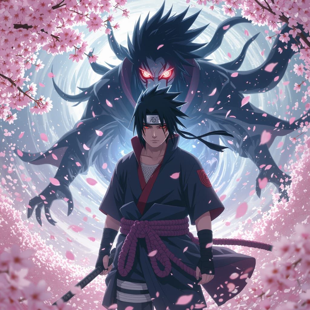Sasuke Uchiha with Sharingan Eyes in Futuristic Style