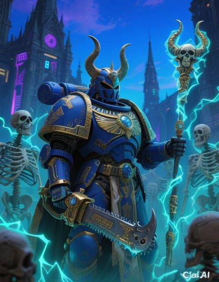 Sorcerer Marine in Egyptian Helmet Wielding Sickle Staff