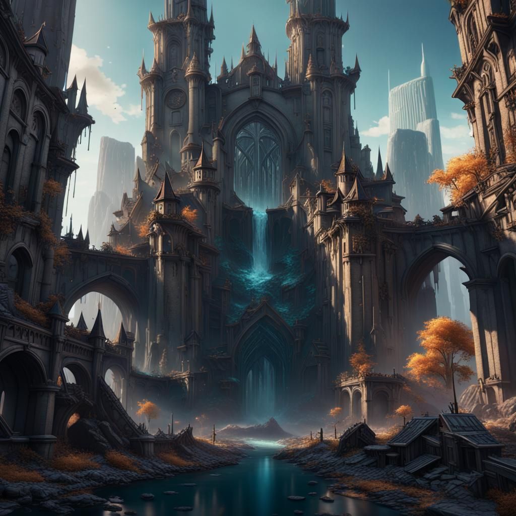 Epic Fantasy Landscape at Dawn in Deep Color