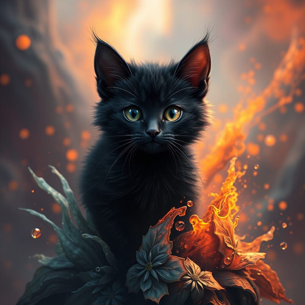 Fanciful Midnight Feline in Vivid Fantasy World