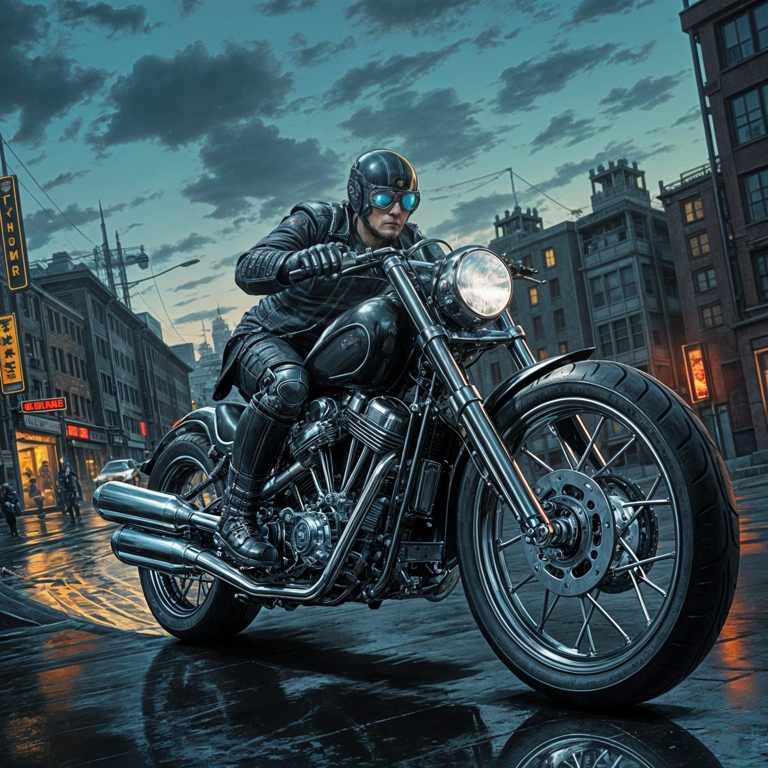 Cyborg Biker in Futuristic Style