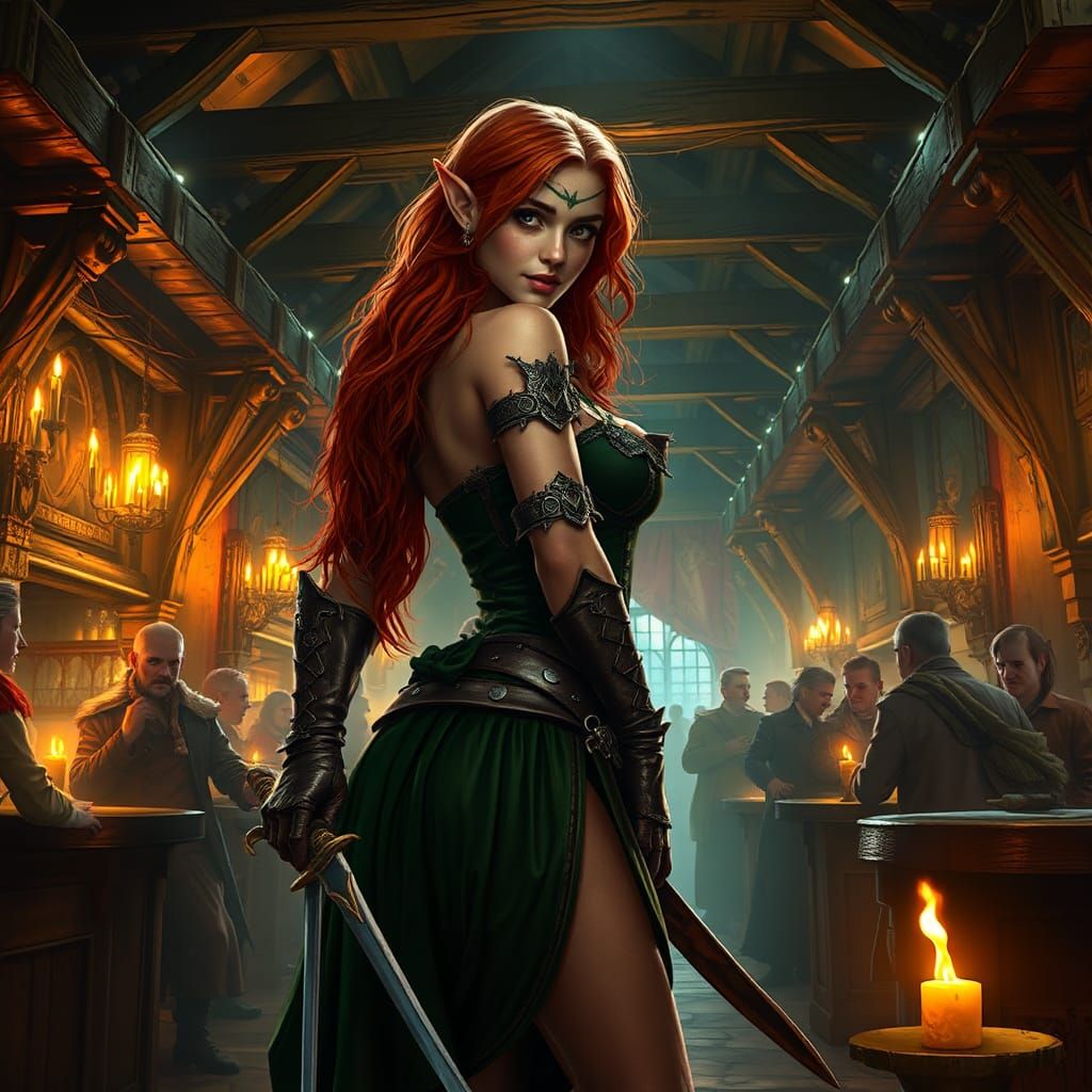 Mystical Wood-elf Pirate in Tavern Setting
