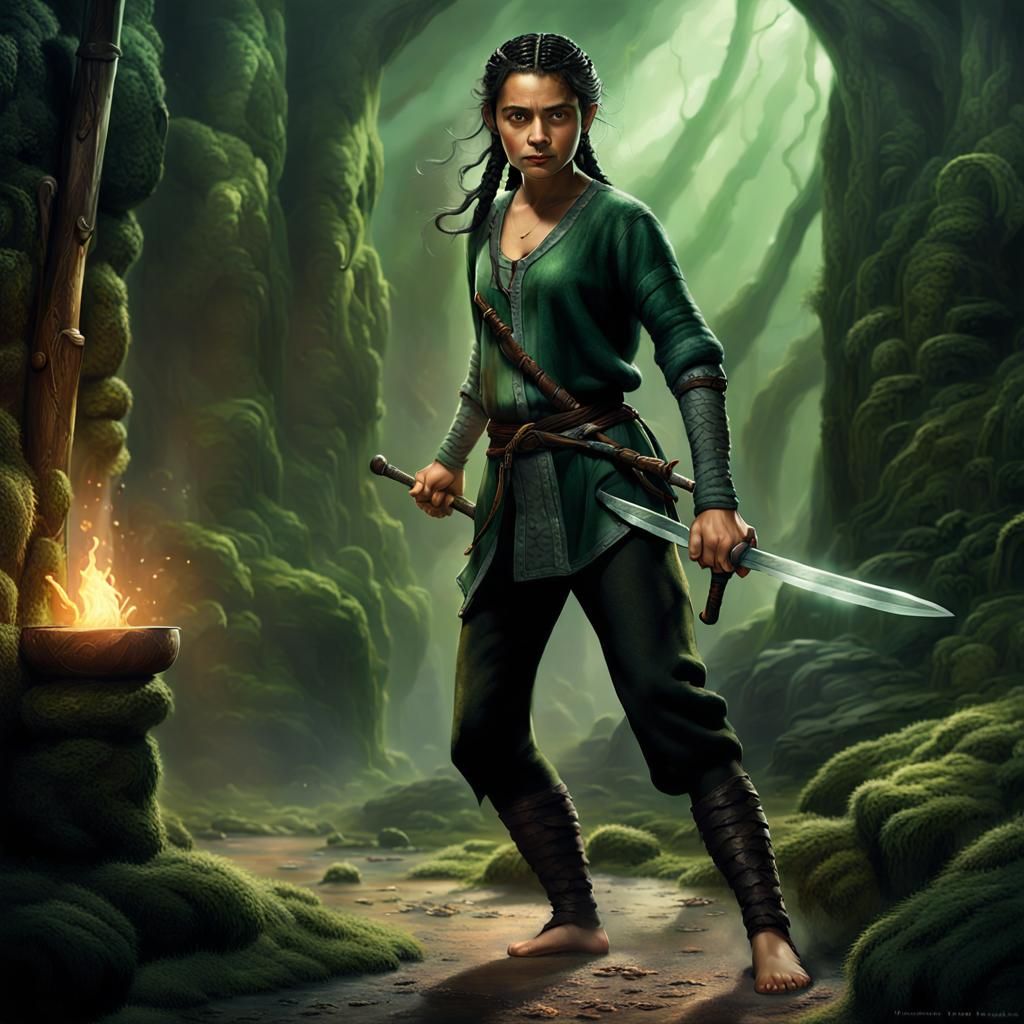 Dark Skinned Hobbit Warrior in Moody Ambience