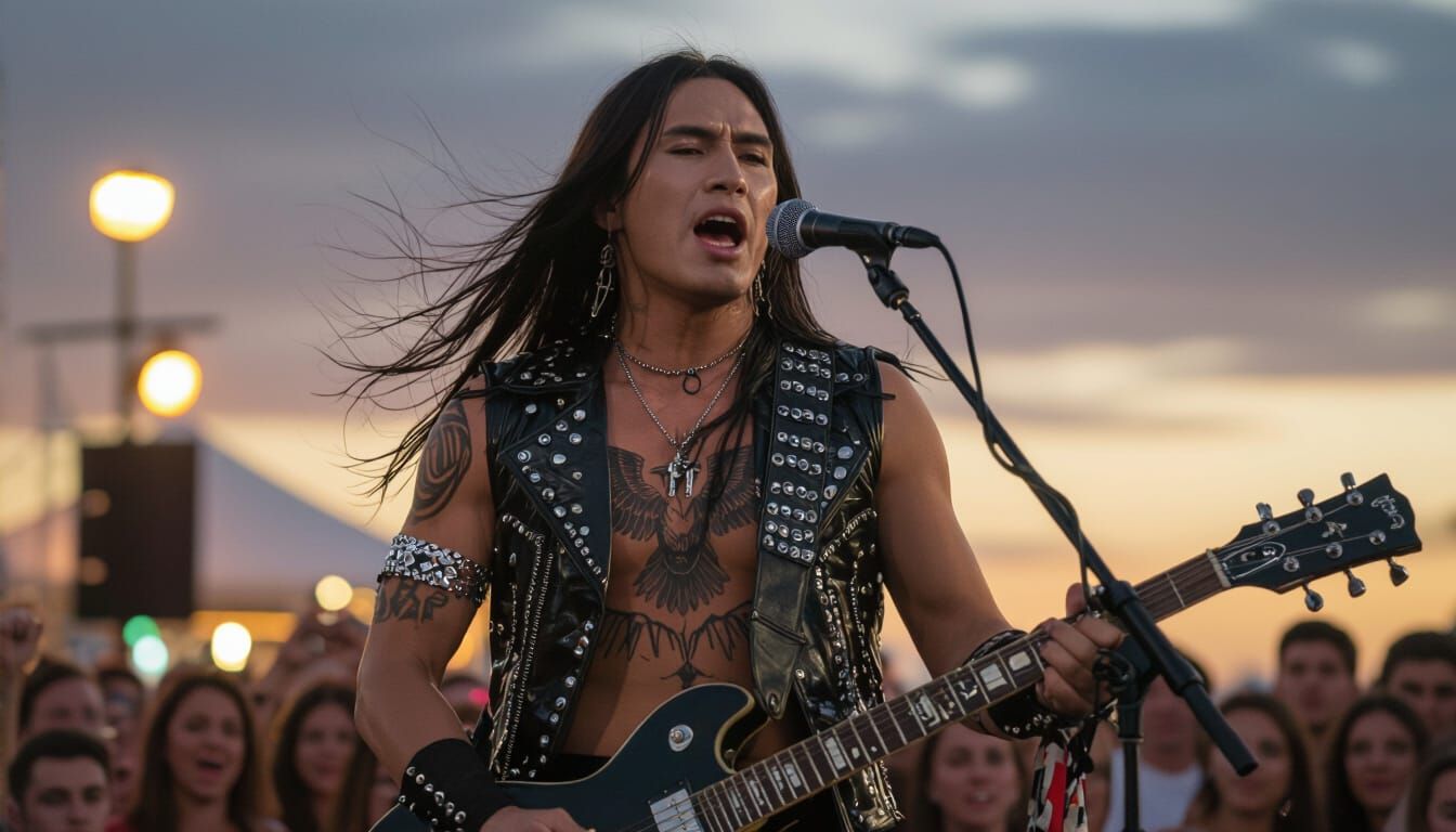 Native American Metal Singer at Dusk