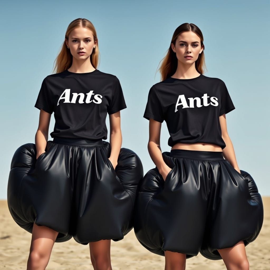 Models Wear Puffy Black Shorts with the Word Ants
