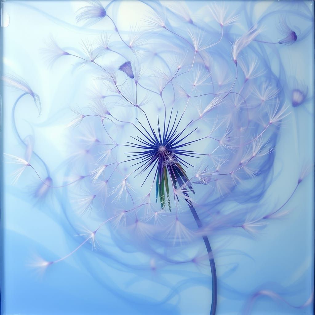 Ethereal Dandelion Forms in Iridescent Vortex