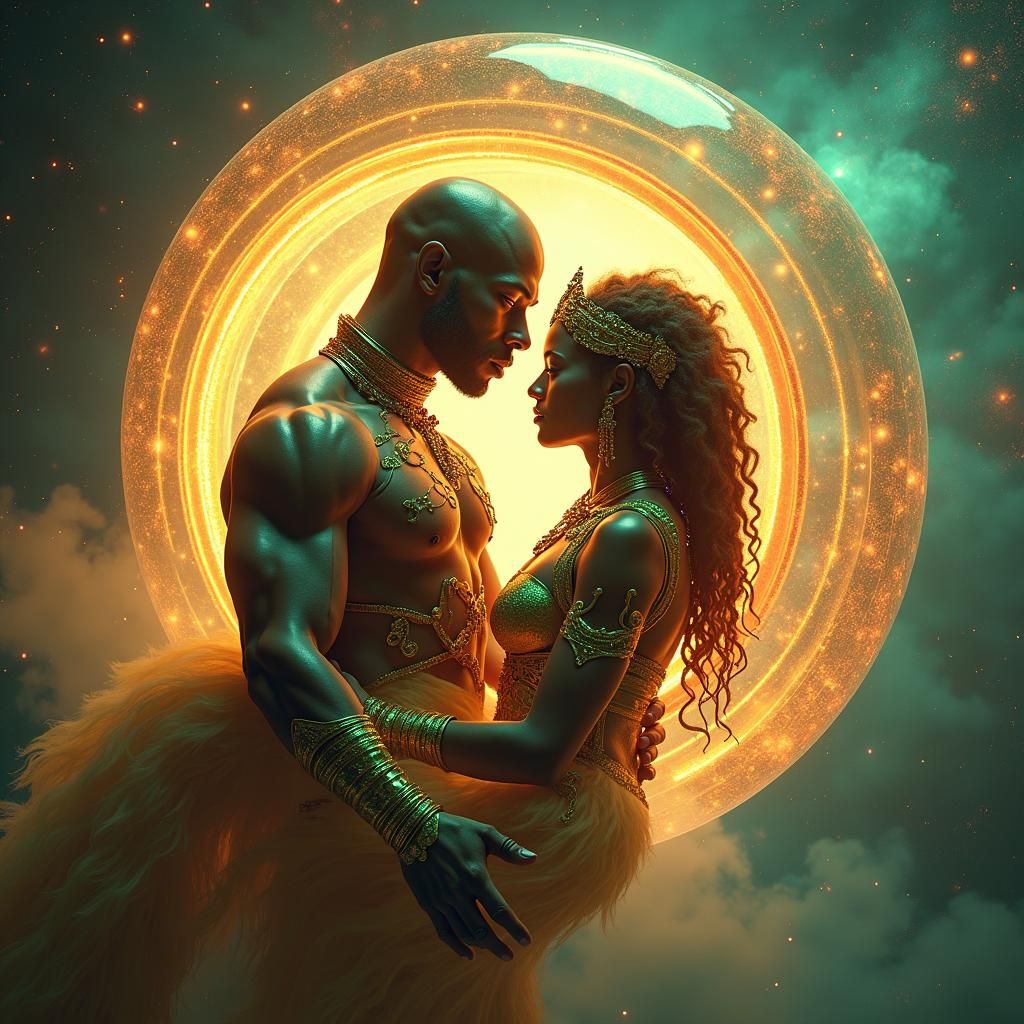 Majestic Afro-Mexican Warrior Cradles Celestial Princess in....