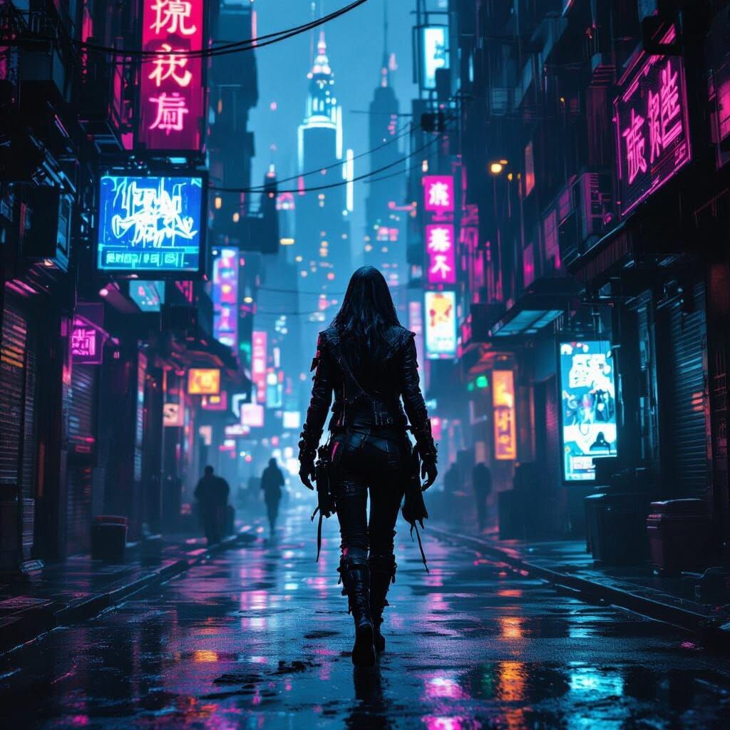 Drow Rogue in Neon Cyberpunk Alleyway