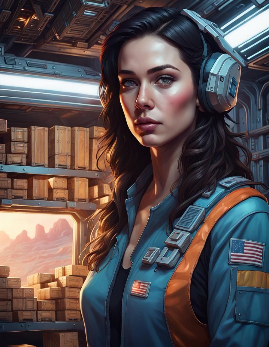 Space Trucker Jennifer Riggs in Hyper Detailed Starship Hold