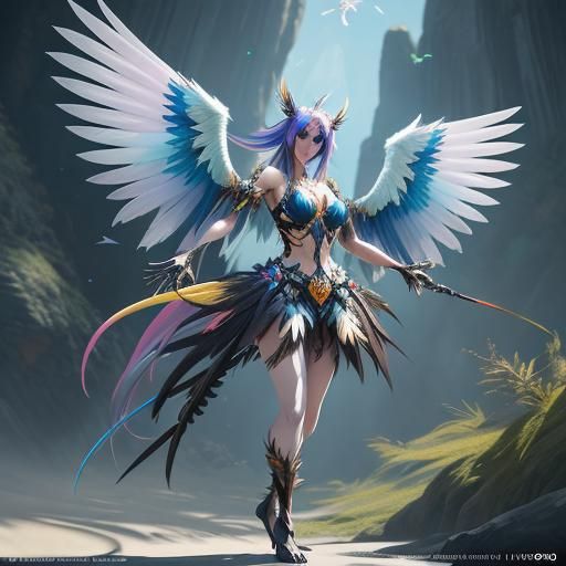 Harpy Knightess in Vibrant Anime Art