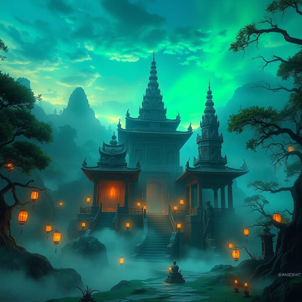 Ethereal Temple Ruins in Mystical Forest