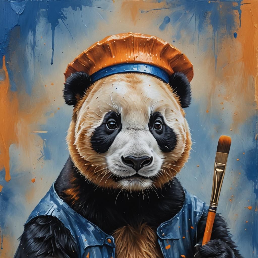 Vibrant Panda Portrait in Oil on Canvas