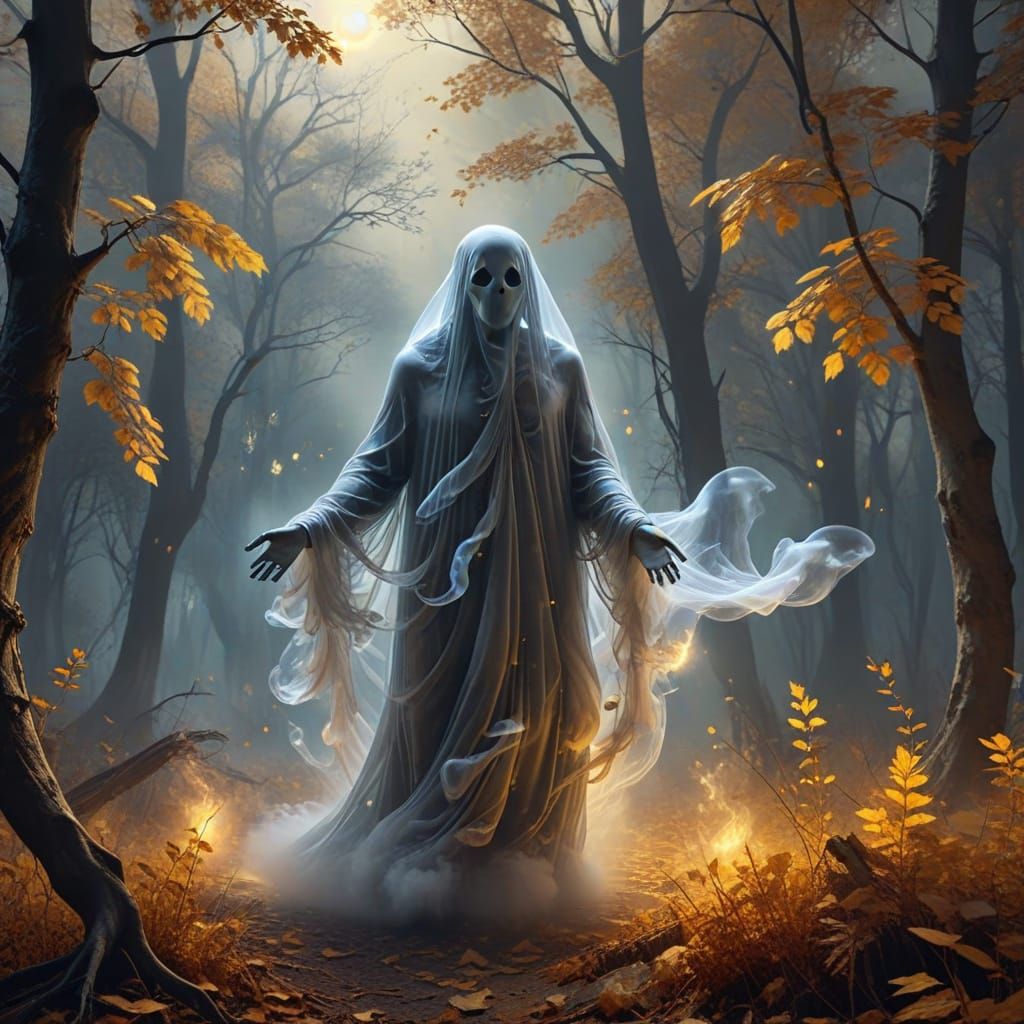Ethereal Dance of Ghosts Under Full Moon