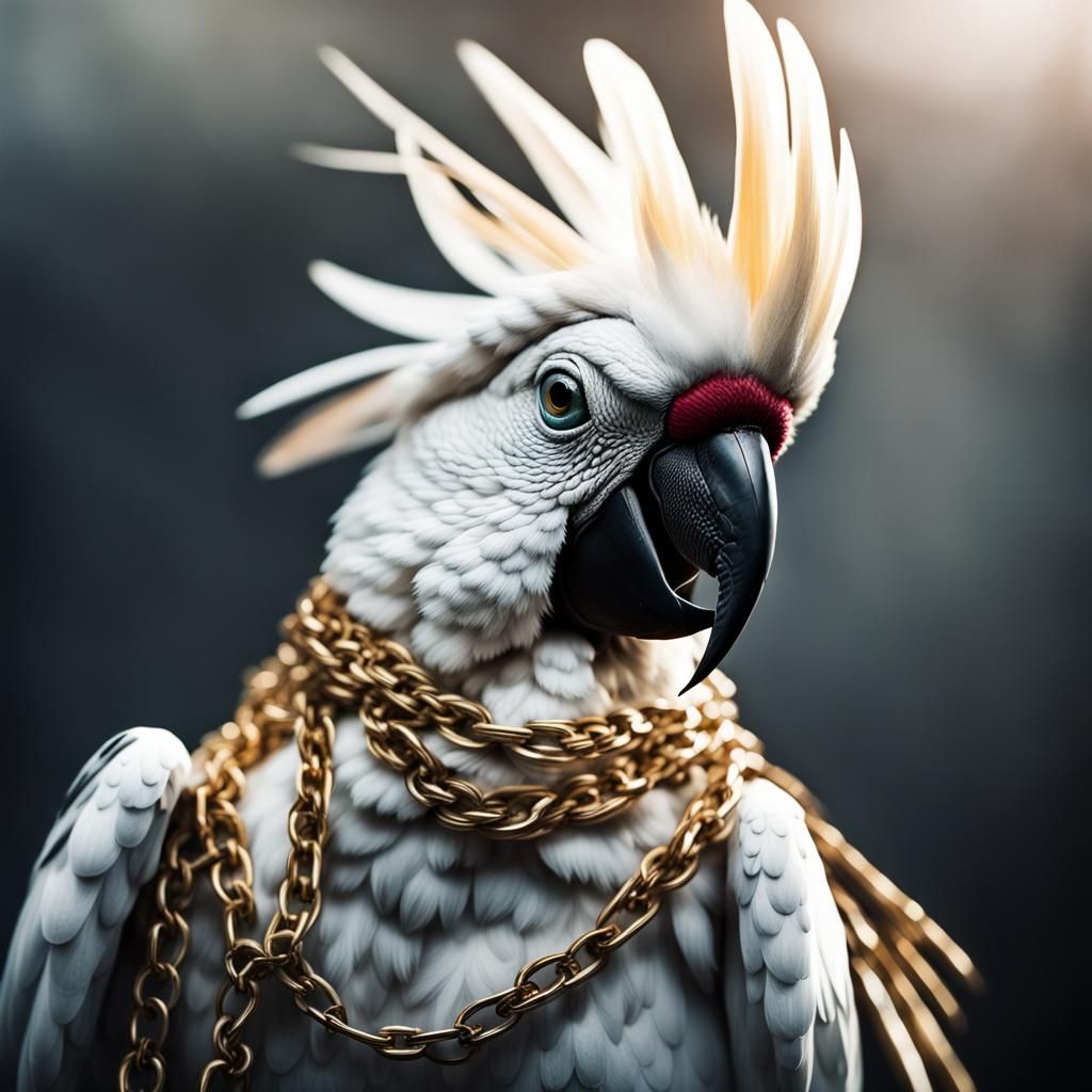 Gangster Cockatoo in Flashy Gold Chains