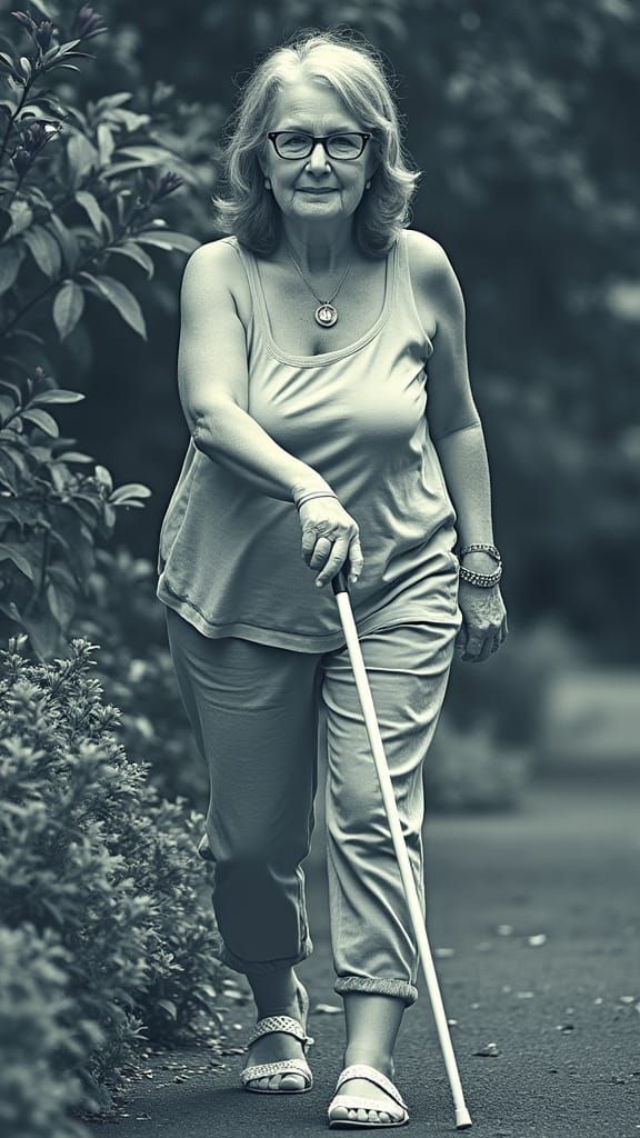 Woman Navigates With White Cane, Professional Portrait