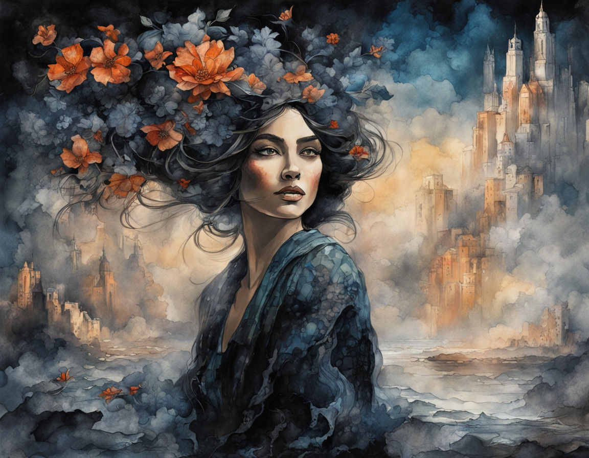 Ethereal Latina Goddess in Cosmic Realm