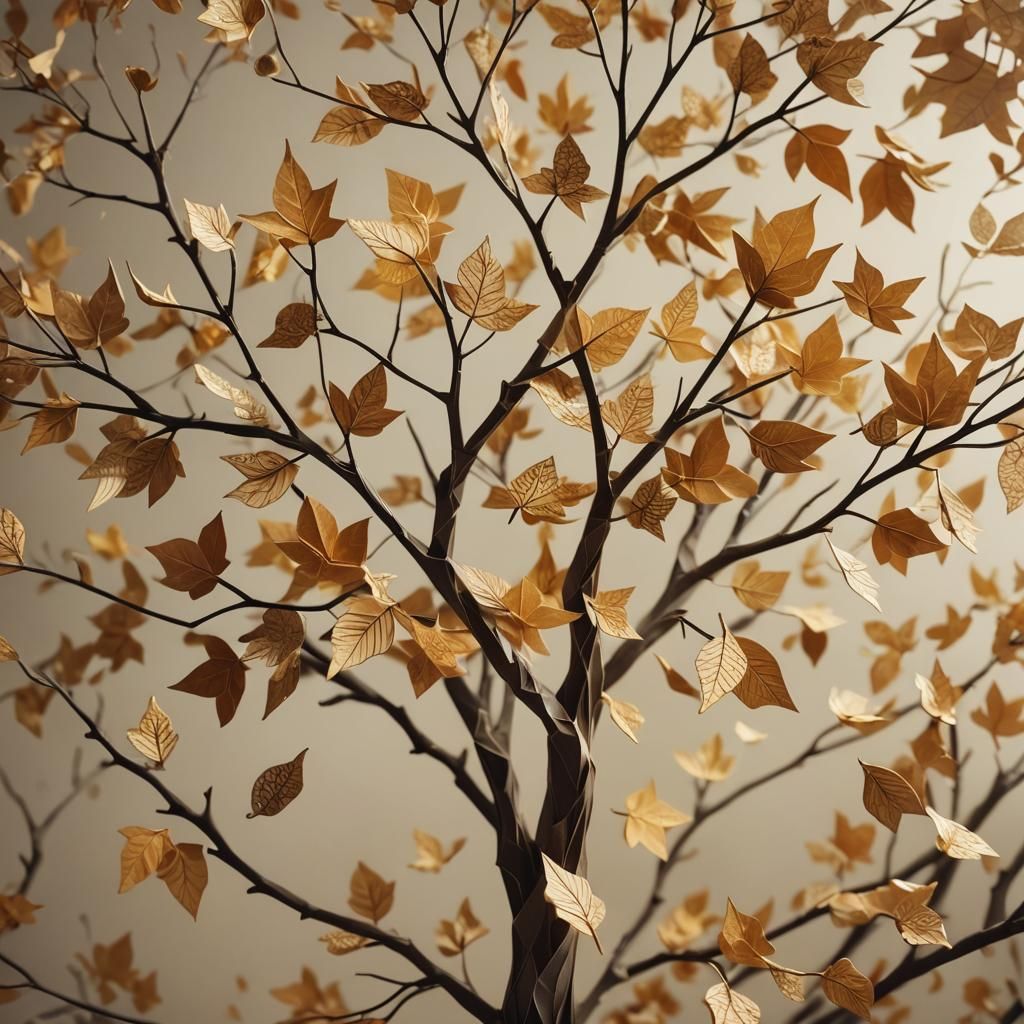 Delicate Orgami Paper Tree in Warm Golden Hour Light