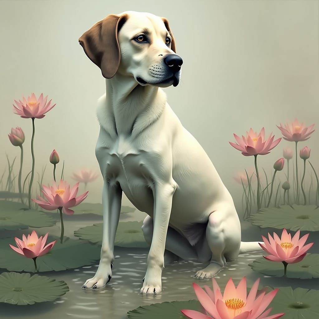 Glowing Lotus Pond at Dawn: Ethereal Digital Art